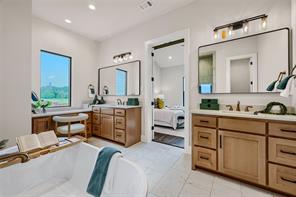 Soaking tub and makeup vanity